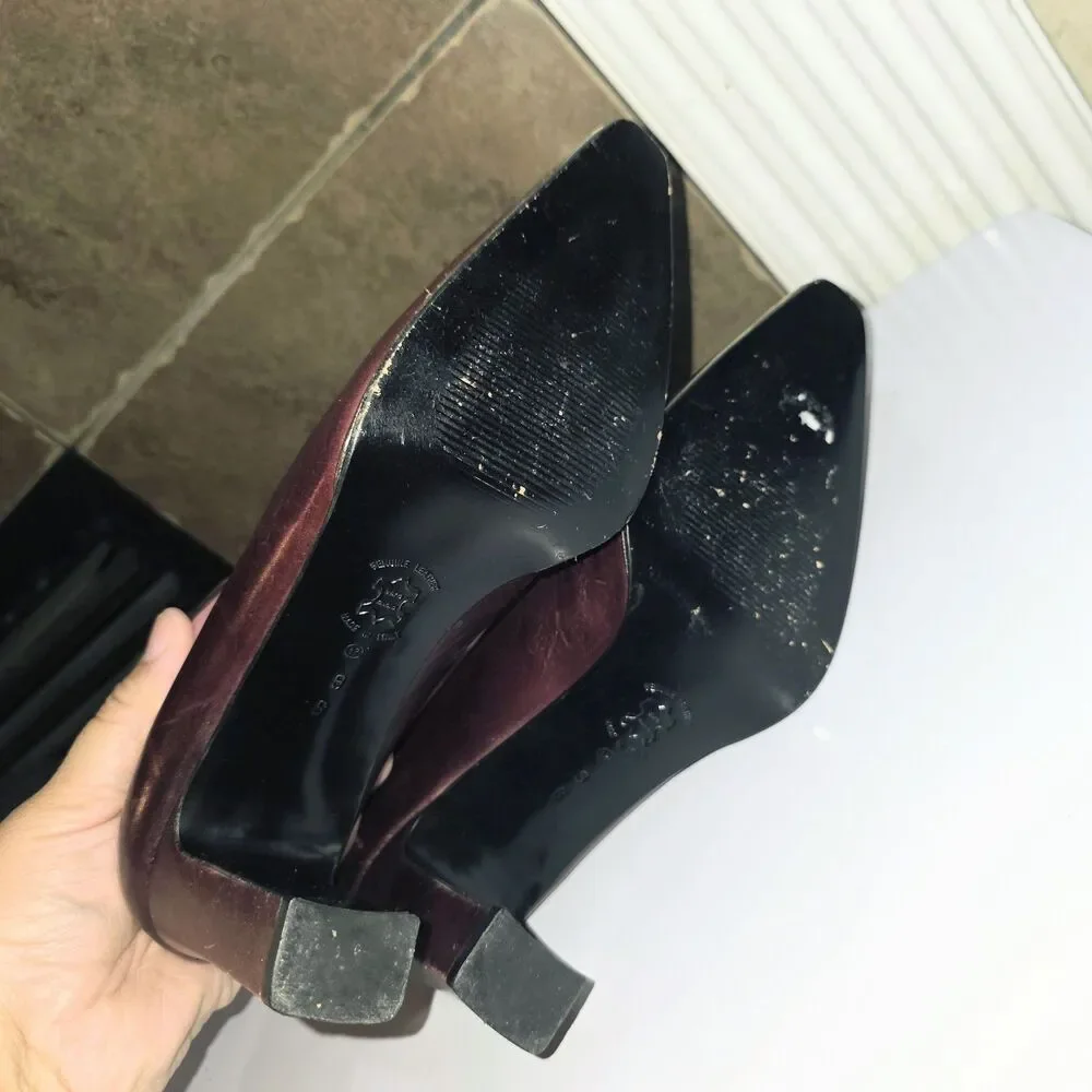 AMALFI ITALIAN Sz 9 Maroon Leather Vintage Distressed Slip On Pump Heels Italy